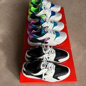 3 PAIR of Nike Air Huarache Size 11- Scream Green, Deep Magenta and Black/White